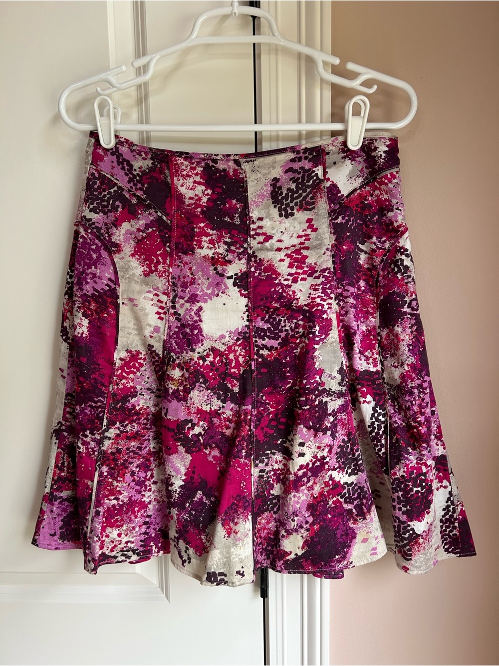 Ann Taylor Magenta and Purple Abstract Fit-and-Flare Skirt